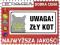 TABLICA GROŹNY UWAGA KOT Aluminiowa 30/15cm