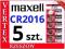 5 SZT BATERIA LITOWA BATERIE MAXELL CR2016 DL 2016