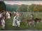 pocztówka HANNOVER Park dzieci jelenie NIEMCY 1918