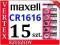 15x SZT BATERIA LITOWA MAXELL CR1616 1616 DL ECR