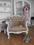 fotel uszak pikowany,shabby chic, bielony, plusz