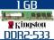 NOWA PAMIĘĆ KINGSTON 1GB DDR2 533 PC4200 = GW FVAT