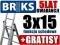 Polska Drabina Aluminiowa 3x15+HAK+ROLKI+F.SCHODY