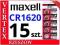 15x SZT BATERIA LITOWA MAXELL CR1620 1620 DL ECR