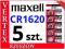 5x SZT BATERIA LITOWA MAXELL CR1620 1620 DL ECR FV