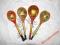4 stare, drewniane, RĘCZNIE MALOWANE łyżki! OKAZJA