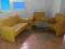 Sofa biurowa, dwa fotele i szklany stolik - TANIO