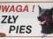 Tabliczka  UWAGA ZŁY PIES ! ------------- DOBERMAN