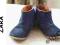 botki ZARA 23 skóra zamsz GRANATOWE frędzle 14,5cm