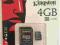 Karta pamięci KINGSTON SDHC micro + ADAPTER 4 GB