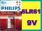 Bateria 9V 6LR61 Philips Power Alkaline 05-2017