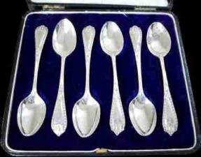 ZESTAW 6 ŁYŻECZEK SREBRNYCH-JAMES LEWIS & SONS ZESTAW 6 ŁYŻECZEK SREBRNYCH-JAMES LEWIS & SONS