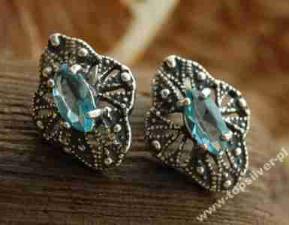 GLORIA srebrne kolczyki z naturalnym akwamarynem