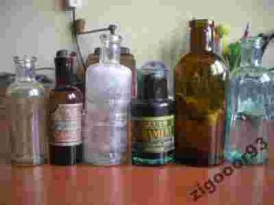 STARE BUTELECZKI APTECZNE I NA ATRAMENT - 6 SZTUK