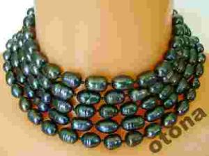 NASZYJNIK - NATURALNE CZARNE PEREŁKI  - 200 cm.