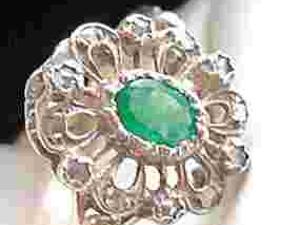 ANTYK XIX w SZMARAGD, ROZETY BRYLANTOWE CERTYFIKAT